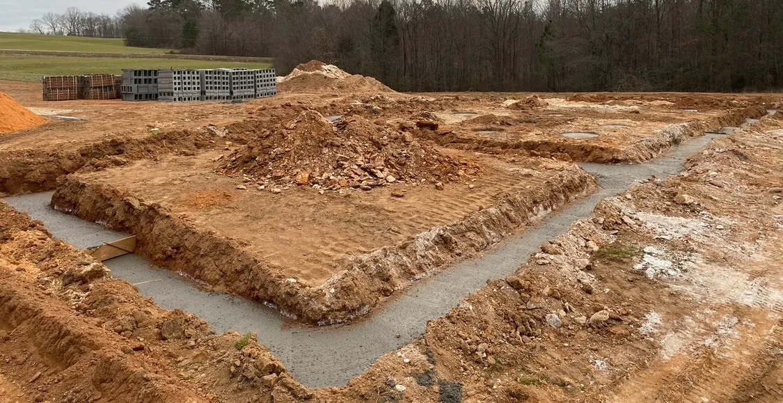Foundation footings excavated in red clay near Shelby, NC